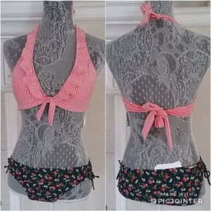 Jessica Simpson Red and Black Floral Bikini